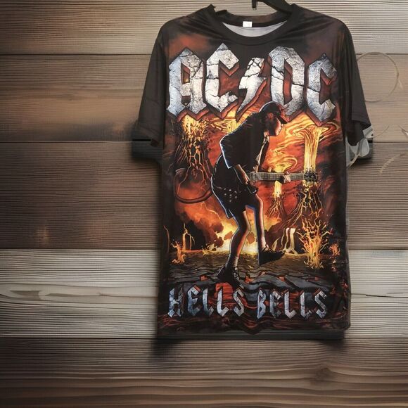 AC/DC L Hells Bells Angus Young All Over Print Double Sided T-Shirt Rock Band - Picture 1 of 4